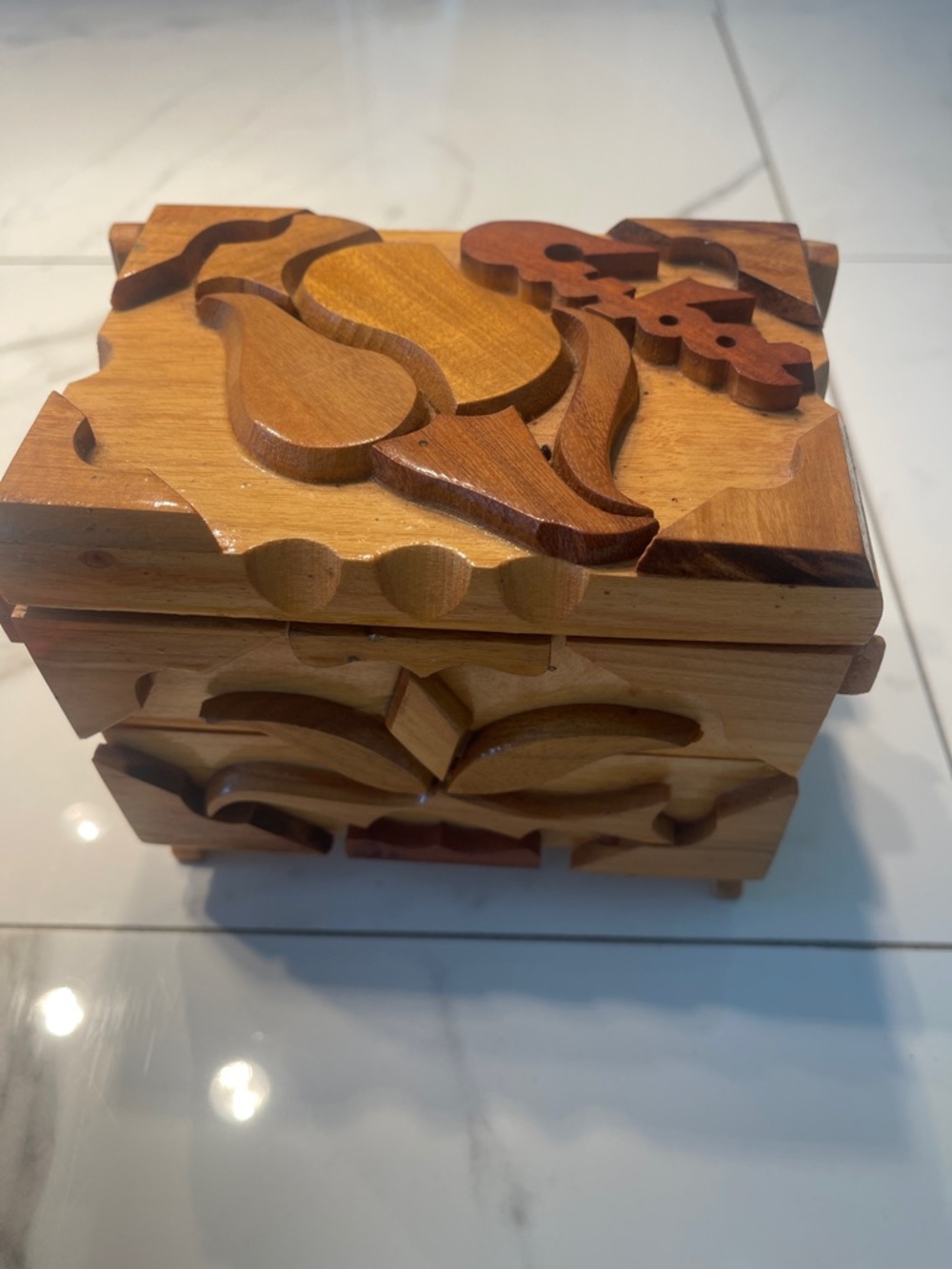 Handcrafted Carved Wooden Jewellery or keepsakes Box Handmade in Cuba